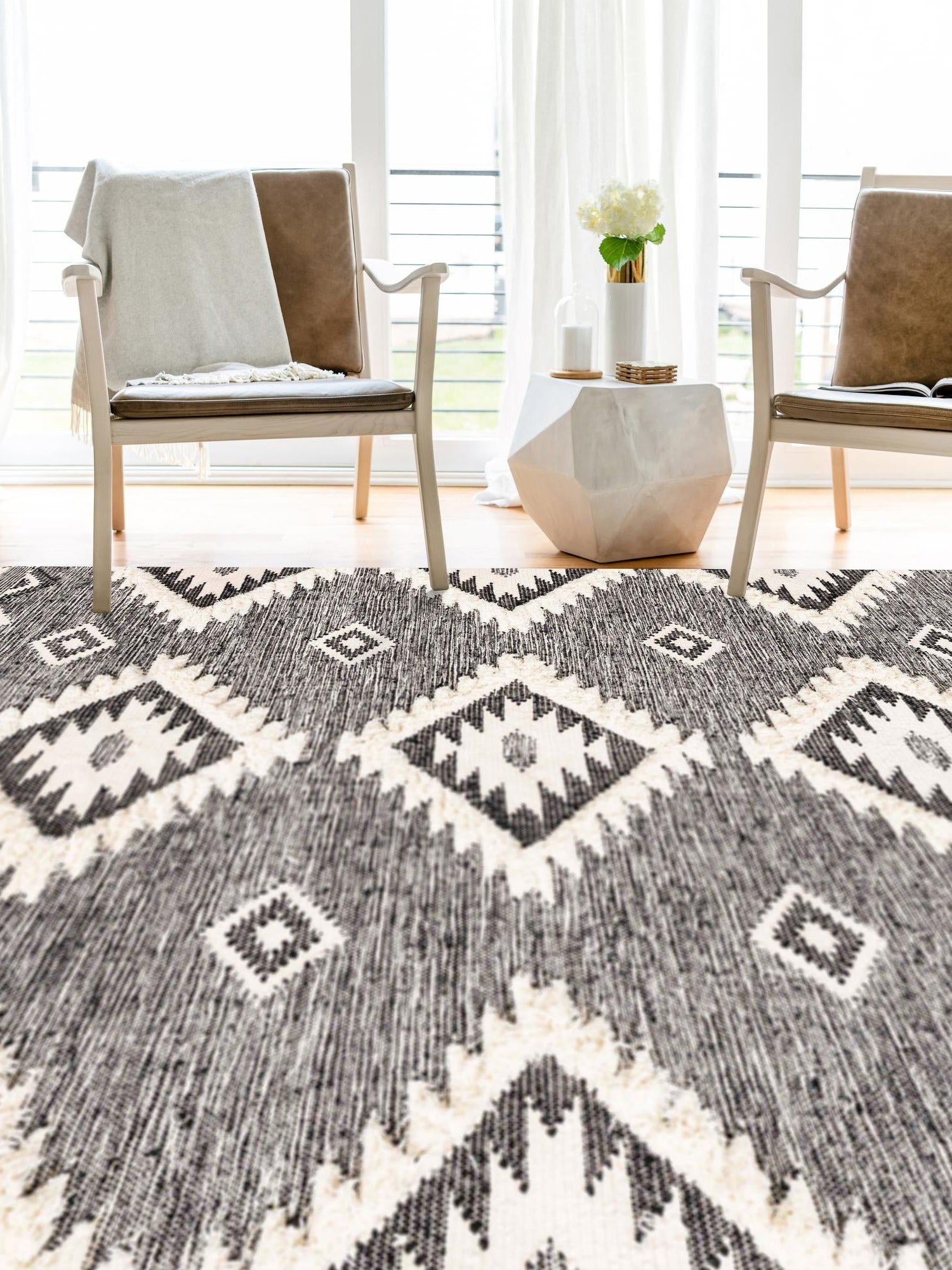 Charcoal 5' 1 x 8' Mesa Rectangle Area Rug 100% Wool Geometric All Natural Carpet for Living, Dining, Office, Bedrooms, Dorms, Kitchens for Sale at Rug Engine