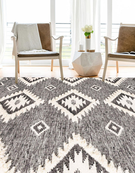 Charcoal 8' x 10' Mesa Rectangle Area Rug 100% Wool Geometric All Natural Carpet for Living, Dining, Office, Bedrooms, Dorms, Kitchens for Sale at Rug Engine