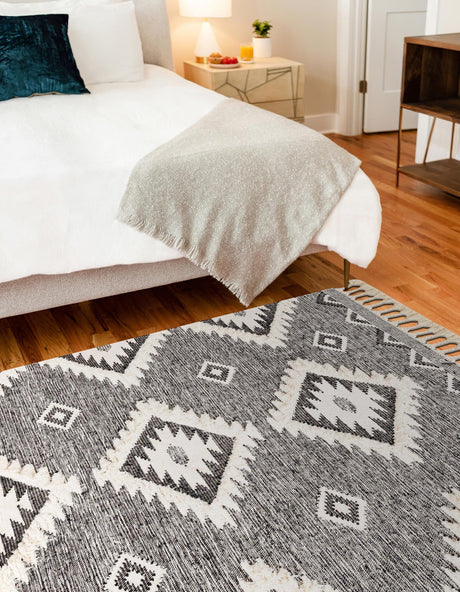 Charcoal 5' 1 x 8' Mesa Rectangle Area Rug 100% Wool Geometric All Natural Carpet for Living, Dining, Office, Bedrooms, Dorms, Kitchens for Sale at Rug Engine