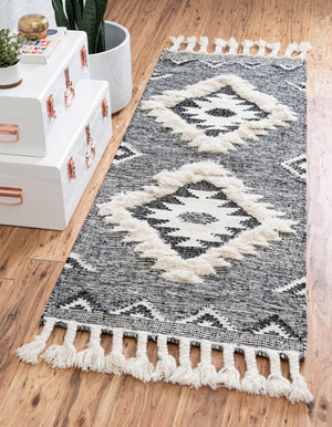 Charcoal 2' 2 x 8' 2 Mesa Runner Area Rug 100% Wool Geometric All Natural Carpet for Living, Dining, Office, Bedrooms, Dorms, Kitchens for Sale at Rug Engine