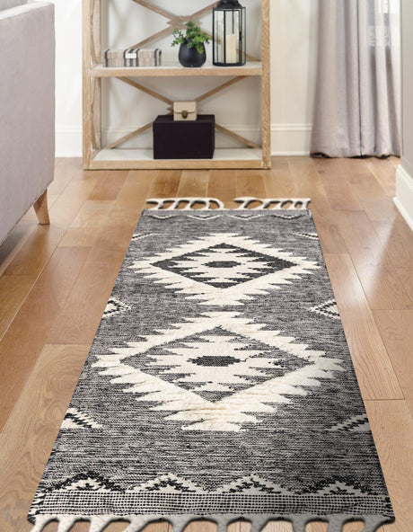 Charcoal 2' 2 x 8' 2 Mesa Runner Area Rug 100% Wool Geometric All Natural Carpet for Living, Dining, Office, Bedrooms, Dorms, Kitchens for Sale at Rug Engine