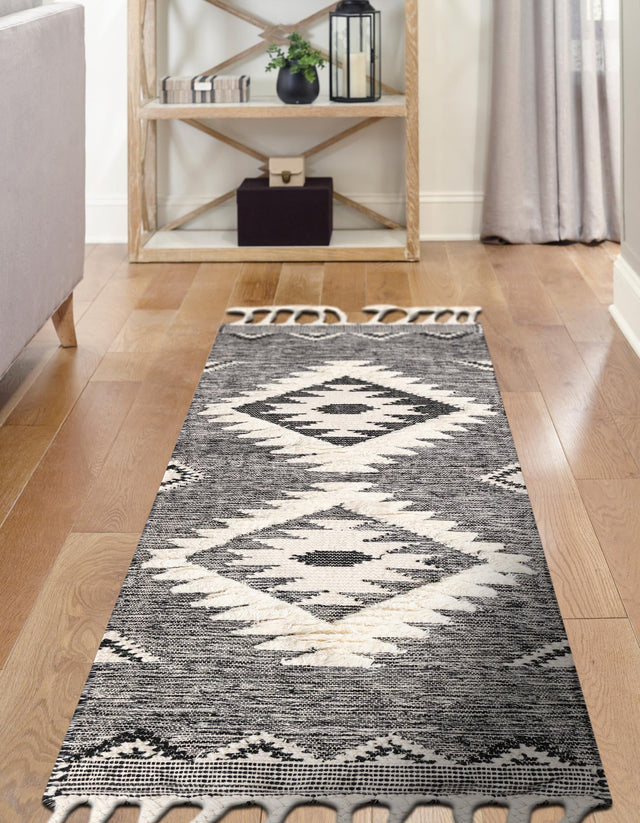 Charcoal 2' 2 x 8' 2 Mesa Runner Area Rug 100% Wool Geometric All Natural Carpet for Living, Dining, Office, Bedrooms, Dorms, Kitchens for Sale at Rug Engine