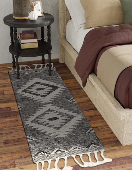 Charcoal 2' 2 x 8' 2 Mesa Runner Area Rug 100% Wool Geometric All Natural Carpet for Living, Dining, Office, Bedrooms, Dorms, Kitchens for Sale at Rug Engine