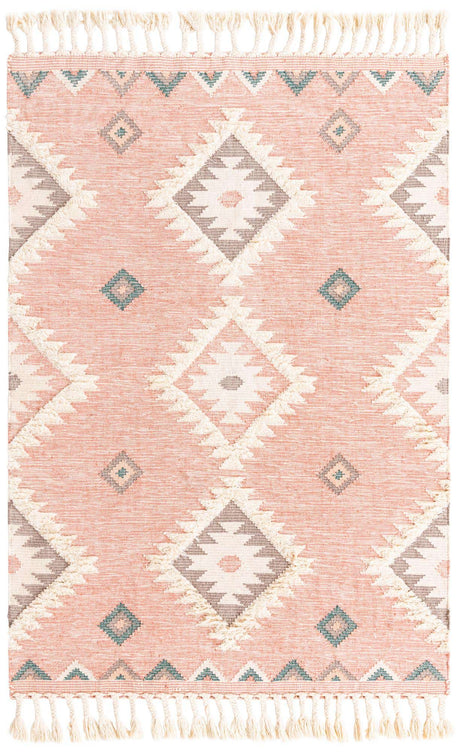 Pink 6' 1 x 9' Mesa Rectangle Area Rug 100% Wool Geometric All Natural Carpet for Living, Dining, Office, Bedrooms, Dorms, Kitchens for Sale at Rug Engine