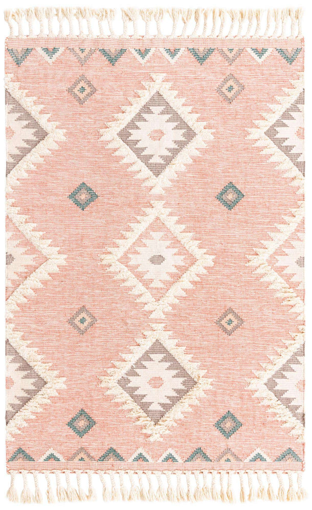 Pink 6' 1 x 9' Mesa Rectangle Area Rug 100% Wool Geometric All Natural Carpet for Living, Dining, Office, Bedrooms, Dorms, Kitchens for Sale at Rug Engine