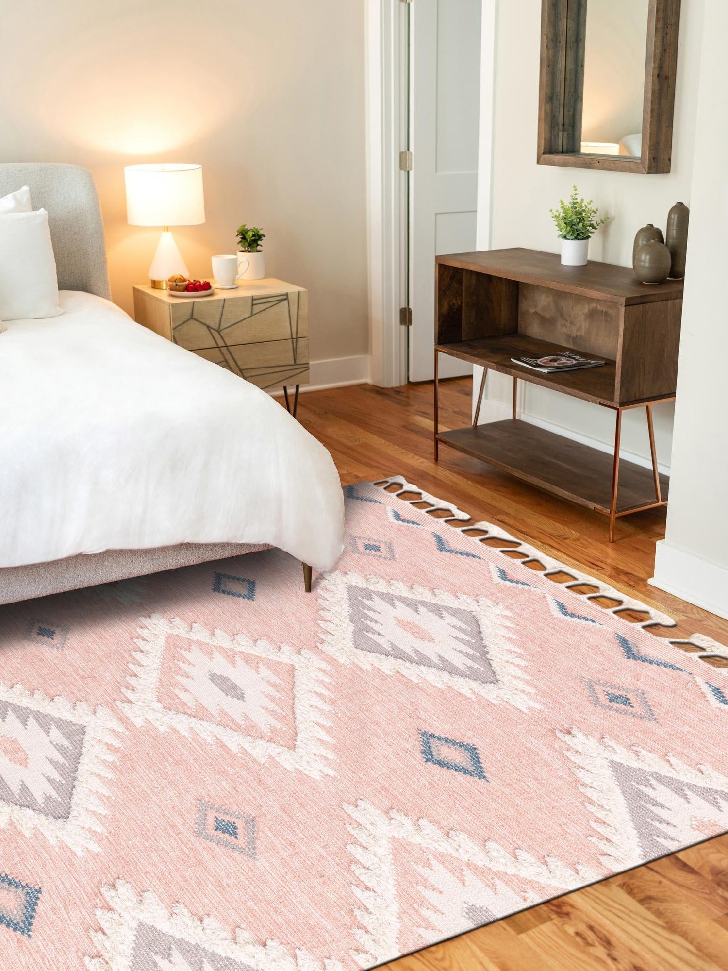 Pink 9' x 12' 2 Mesa Rectangle Area Rug 100% Wool Geometric All Natural Carpet for Living, Dining, Office, Bedrooms, Dorms, Kitchens for Sale at Rug Engine