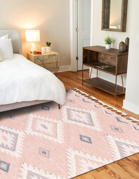 Pink 8' x 11' Mesa Rectangle Area Rug 100% Wool Geometric All Natural Carpet for Living, Dining, Office, Bedrooms, Dorms, Kitchens for Sale at Rug Engine