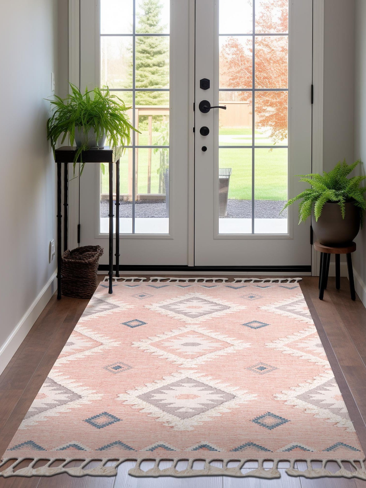 Pink 5' 1 x 8' Mesa Rectangle Area Rug 100% Wool Geometric All Natural Carpet for Living, Dining, Office, Bedrooms, Dorms, Kitchens for Sale at Rug Engine