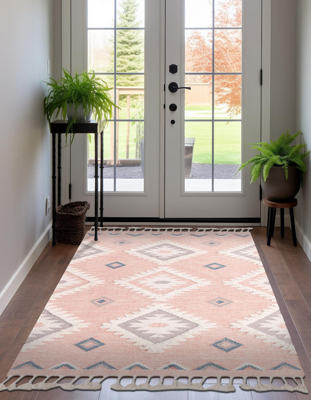 Pink 4' 1 x 6' 1 Mesa Rectangle Area Rug 100% Wool Geometric All Natural Carpet for Living, Dining, Office, Bedrooms, Dorms, Kitchens for Sale at Rug Engine