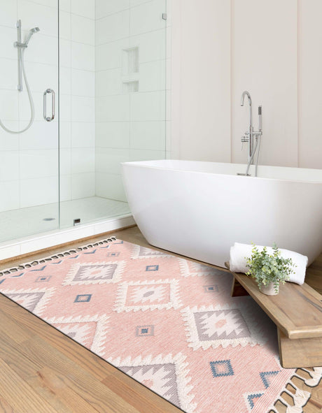 Pink 5' 1 x 8' Mesa Rectangle Area Rug 100% Wool Geometric All Natural Carpet for Living, Dining, Office, Bedrooms, Dorms, Kitchens for Sale at Rug Engine