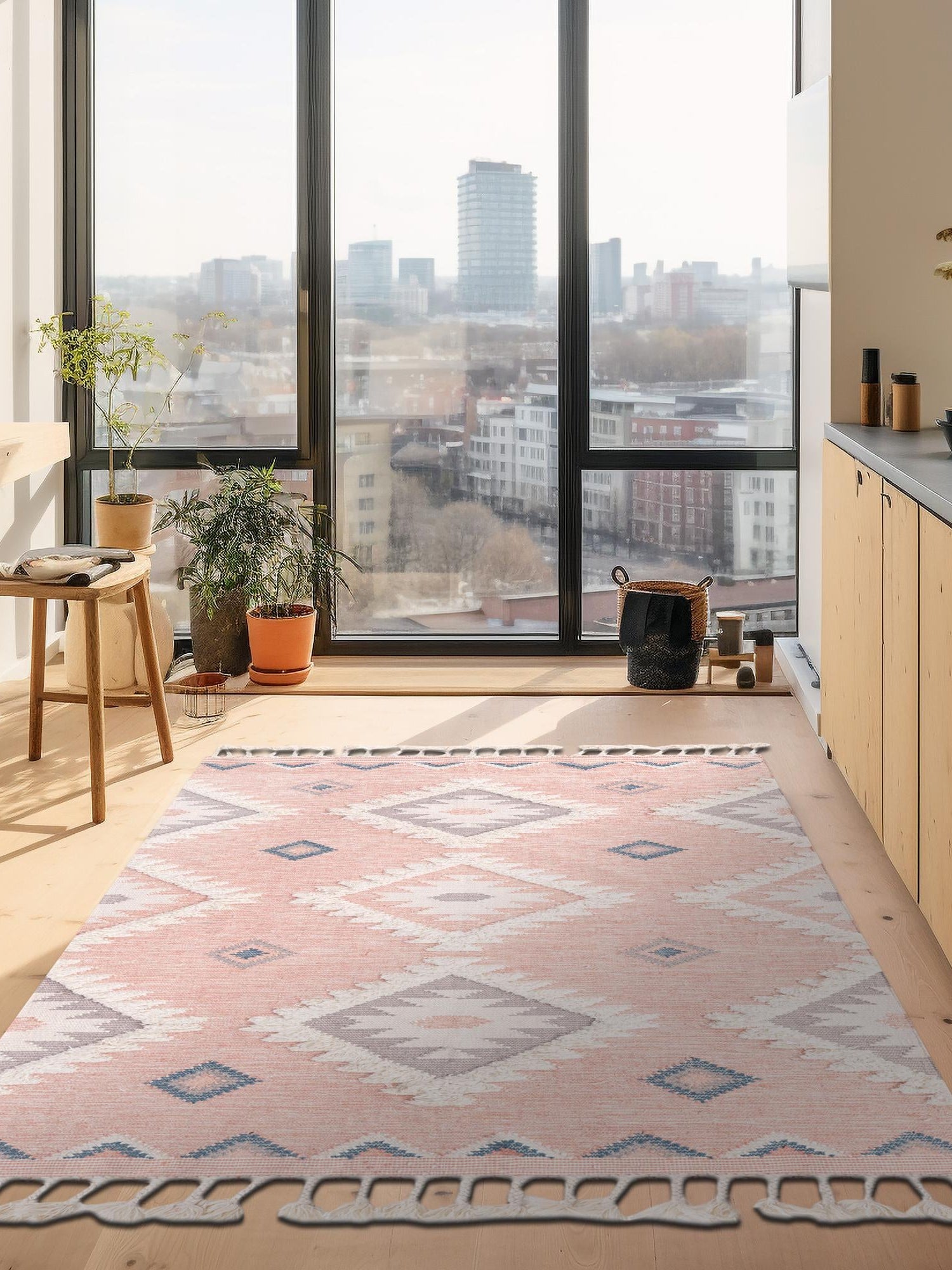 Pink 8' x 11' Mesa Rectangle Area Rug 100% Wool Geometric All Natural Carpet for Living, Dining, Office, Bedrooms, Dorms, Kitchens for Sale at Rug Engine