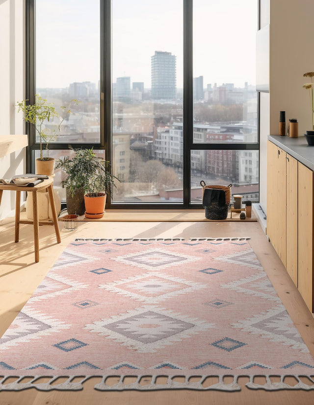 Pink 8' x 11' Mesa Rectangle Area Rug 100% Wool Geometric All Natural Carpet for Living, Dining, Office, Bedrooms, Dorms, Kitchens for Sale at Rug Engine