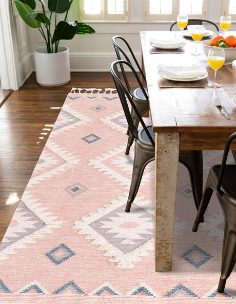 Pink 5' 1 x 8' Mesa Rectangle Area Rug 100% Wool Geometric All Natural Carpet for Living, Dining, Office, Bedrooms, Dorms, Kitchens for Sale at Rug Engine
