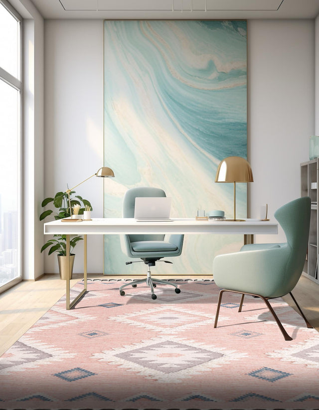 Pink 5' 1 x 8' Mesa Rectangle Area Rug 100% Wool Geometric All Natural Carpet for Living, Dining, Office, Bedrooms, Dorms, Kitchens for Sale at Rug Engine