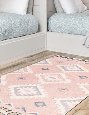 Pink 9' x 12' 2 Mesa Rectangle Area Rug 100% Wool Geometric All Natural Carpet for Living, Dining, Office, Bedrooms, Dorms, Kitchens for Sale at Rug Engine