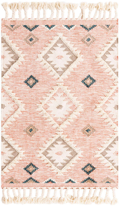 Pink 4' 1 x 6' 1 Mesa Rectangle Area Rug 100% Wool Geometric All Natural Carpet for Living, Dining, Office, Bedrooms, Dorms, Kitchens for Sale at Rug Engine