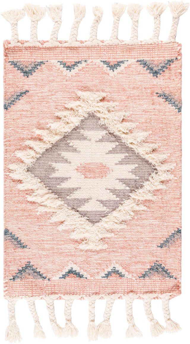 Pink 2' x 3' 1 Mesa Rectangle Area Rug 100% Wool Geometric All Natural Carpet for Living, Dining, Office, Bedrooms, Dorms, Kitchens for Sale at Rug Engine
