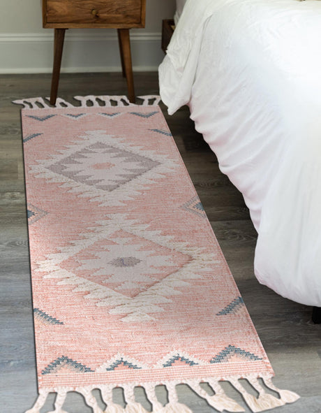 Pink 2' 2 x 6' 1 Mesa Runner Area Rug 100% Wool Geometric All Natural Carpet for Living, Dining, Office, Bedrooms, Dorms, Kitchens for Sale at Rug Engine