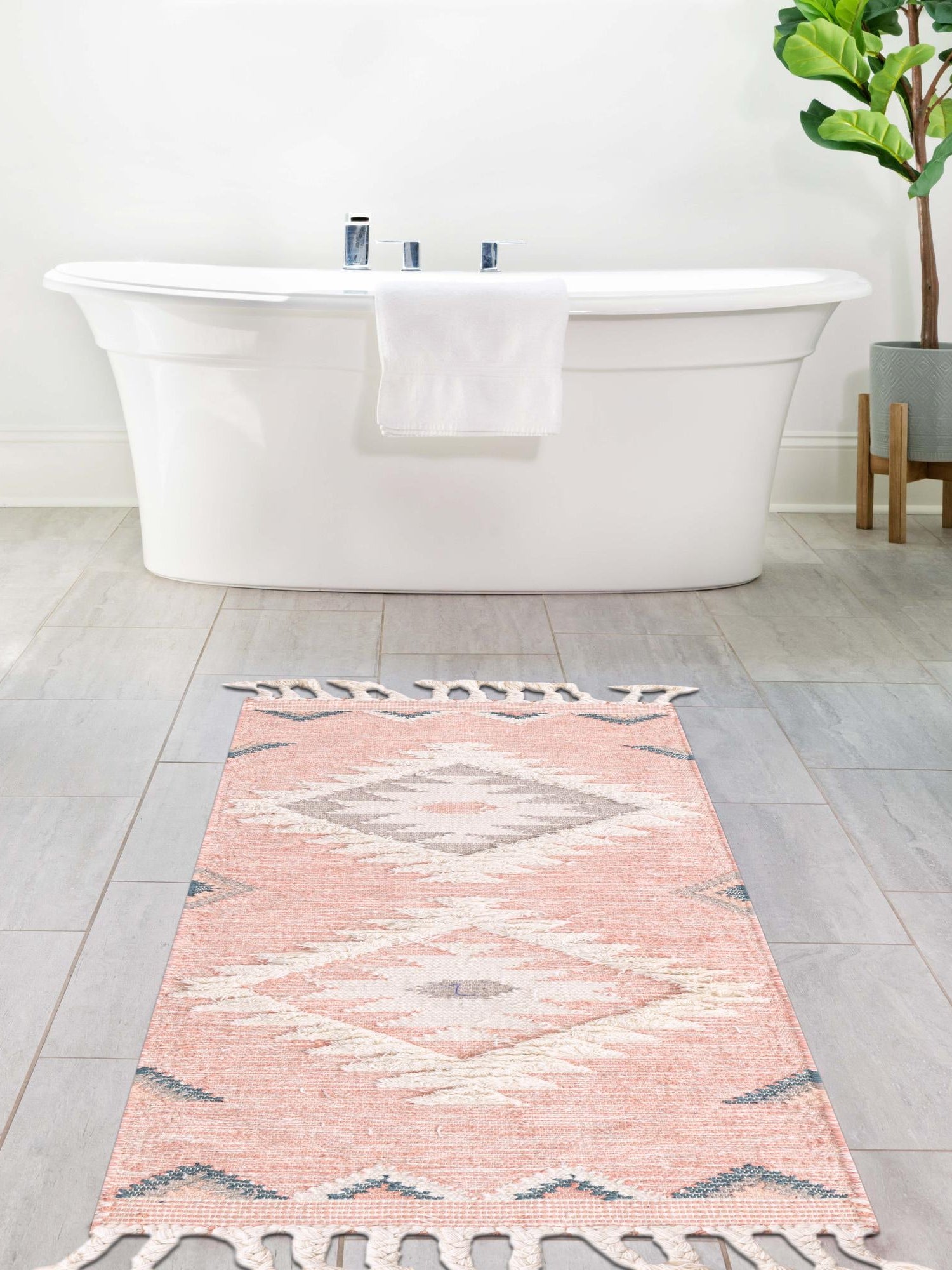 Pink 2' 2 x 8' 2 Mesa Runner Area Rug 100% Wool Geometric All Natural Carpet for Living, Dining, Office, Bedrooms, Dorms, Kitchens for Sale at Rug Engine