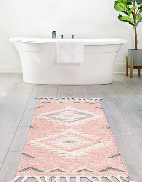 Pink 2' 2 x 8' 2 Mesa Runner Area Rug 100% Wool Geometric All Natural Carpet for Living, Dining, Office, Bedrooms, Dorms, Kitchens for Sale at Rug Engine