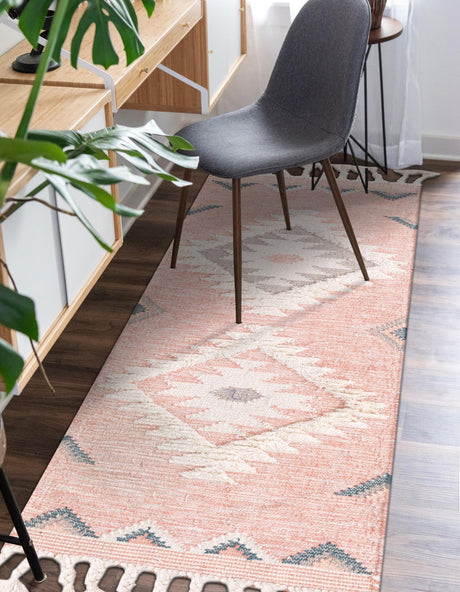 Pink 2' 2 x 8' 2 Mesa Runner Area Rug 100% Wool Geometric All Natural Carpet for Living, Dining, Office, Bedrooms, Dorms, Kitchens for Sale at Rug Engine