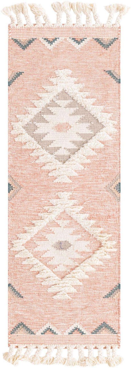 Pink 2' 2 x 6' 1 Mesa Runner Area Rug 100% Wool Geometric All Natural Carpet for Living, Dining, Office, Bedrooms, Dorms, Kitchens for Sale at Rug Engine
