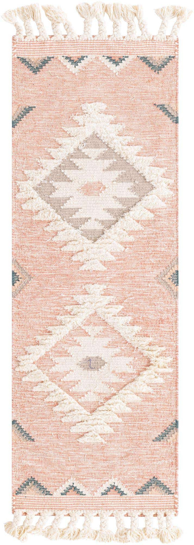 Pink 2' 2 x 6' 1 Mesa Runner Area Rug 100% Wool Geometric All Natural Carpet for Living, Dining, Office, Bedrooms, Dorms, Kitchens for Sale at Rug Engine