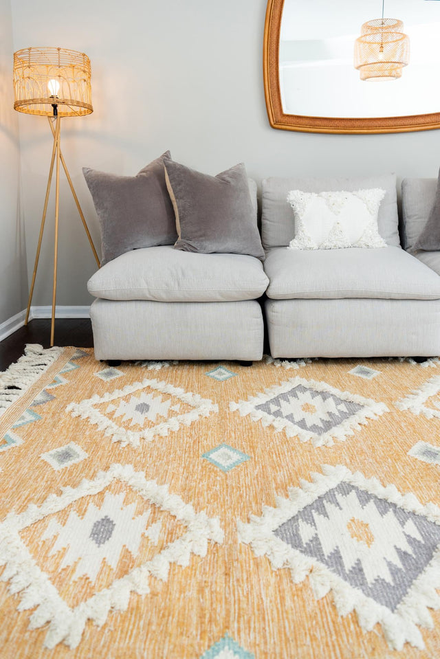 Gold 8' x 11' Mesa Rectangle Area Rug 100% Wool Geometric All Natural Carpet for Living, Dining, Office, Bedrooms, Dorms, Kitchens for Sale at Rug Engine