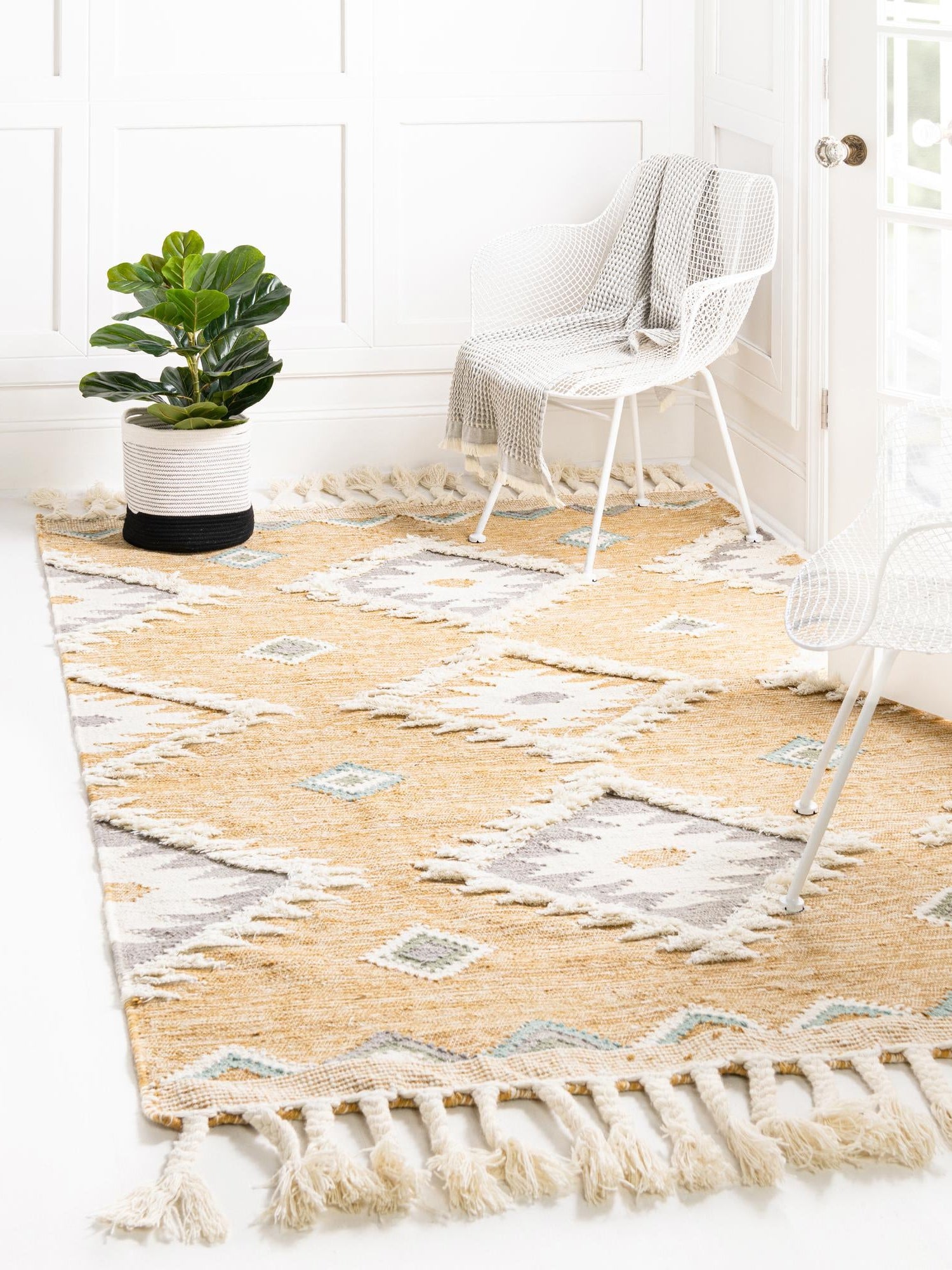 Gold 1' 6 x 1' 6 Mesa Sample Area Rug 100% Wool Geometric All Natural Carpet for Living, Dining, Office, Bedrooms, Dorms, Kitchens for Sale at Rug Engine