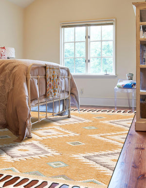 Gold 5' 1 x 8' Mesa Rectangle Area Rug 100% Wool Geometric All Natural Carpet for Living, Dining, Office, Bedrooms, Dorms, Kitchens for Sale at Rug Engine