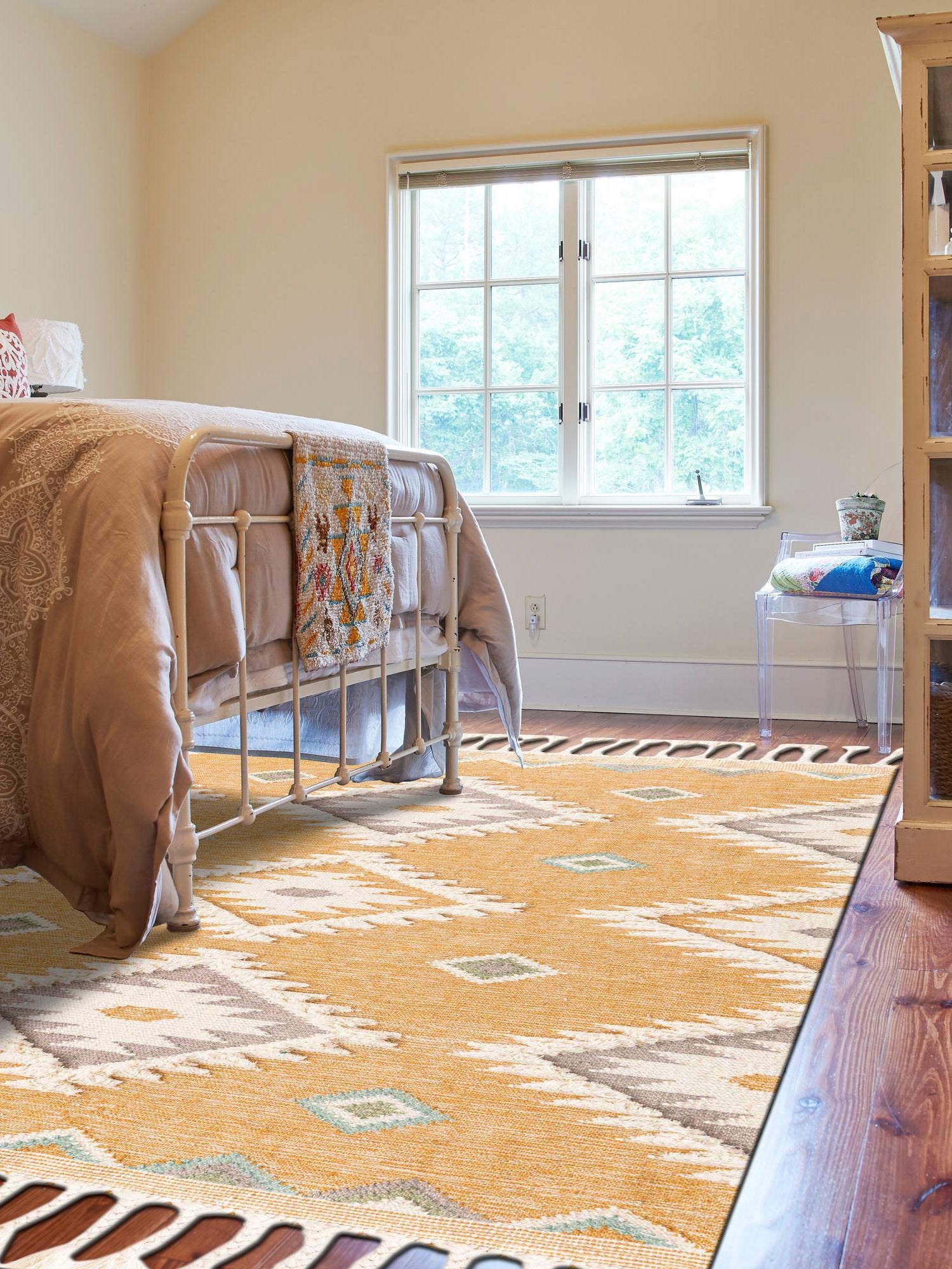 Gold 6' 1 x 9' Mesa Rectangle Area Rug 100% Wool Geometric All Natural Carpet for Living, Dining, Office, Bedrooms, Dorms, Kitchens for Sale at Rug Engine