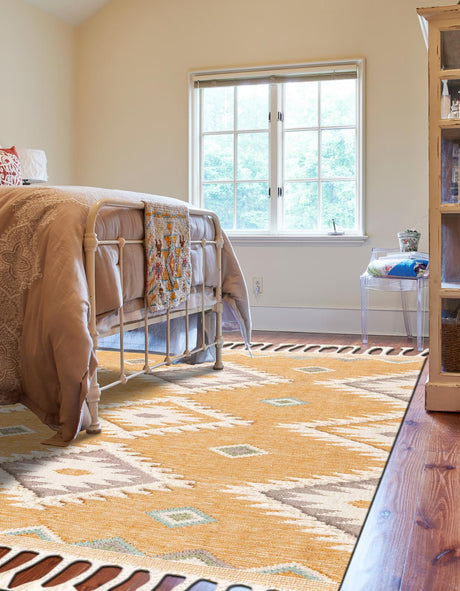 Gold 2' x 3' 1 Mesa Rectangle Area Rug 100% Wool Geometric All Natural Carpet for Living, Dining, Office, Bedrooms, Dorms, Kitchens for Sale at Rug Engine