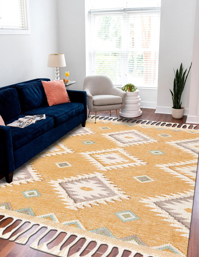 Gold 8' x 10' Mesa Rectangle Area Rug 100% Wool Geometric All Natural Carpet for Living, Dining, Office, Bedrooms, Dorms, Kitchens for Sale at Rug Engine
