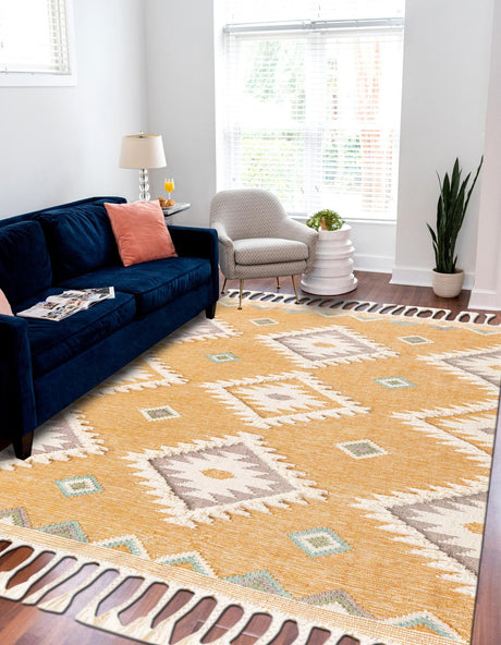 Gold 3' 3 x 5' 1 Mesa Rectangle Area Rug 100% Wool Geometric All Natural Carpet for Living, Dining, Office, Bedrooms, Dorms, Kitchens for Sale at Rug Engine