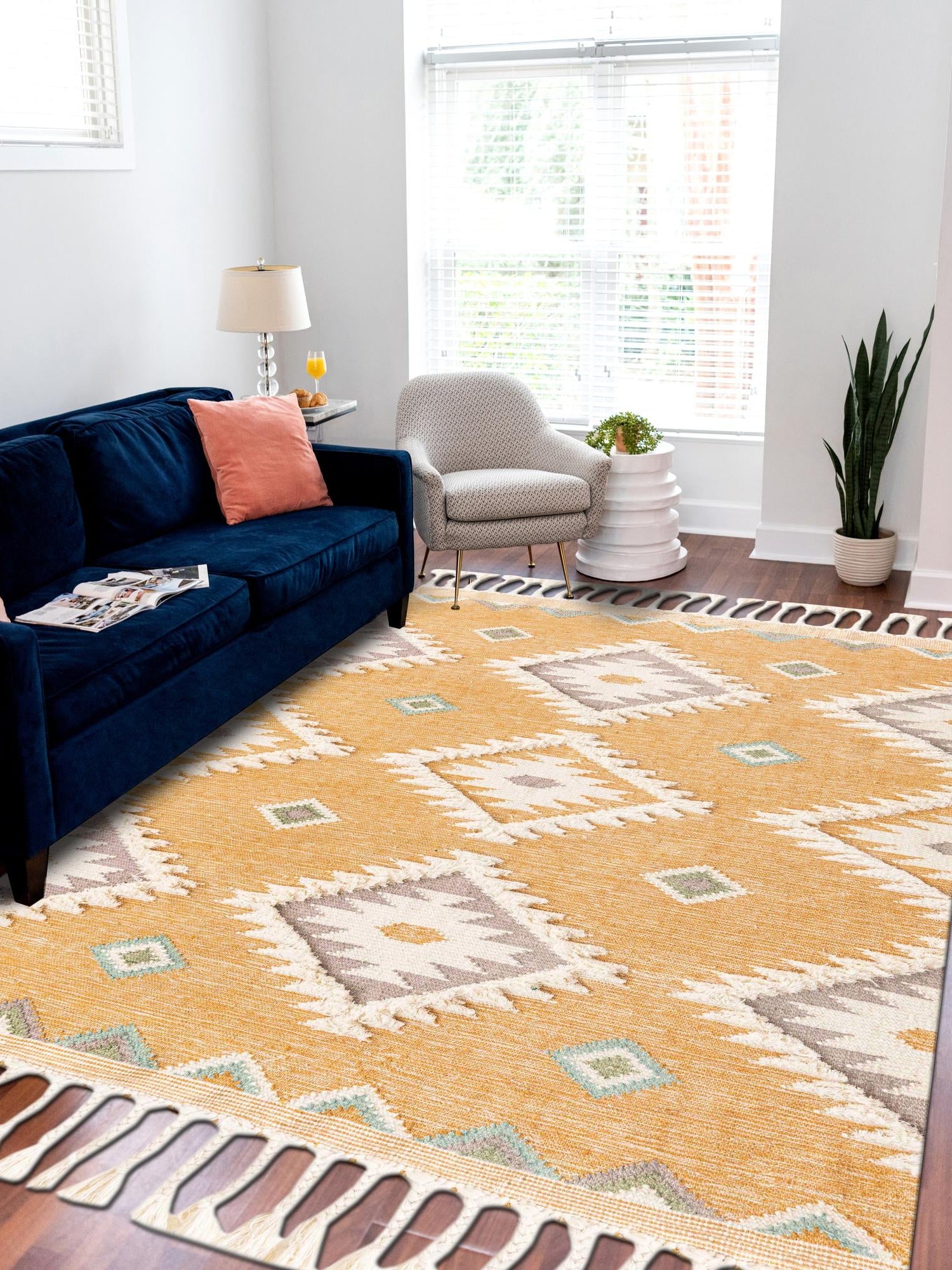 Gold 2' x 3' 1 Mesa Rectangle Area Rug 100% Wool Geometric All Natural Carpet for Living, Dining, Office, Bedrooms, Dorms, Kitchens for Sale at Rug Engine