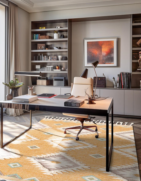 Gold 8' x 10' Mesa Rectangle Area Rug 100% Wool Geometric All Natural Carpet for Living, Dining, Office, Bedrooms, Dorms, Kitchens for Sale at Rug Engine