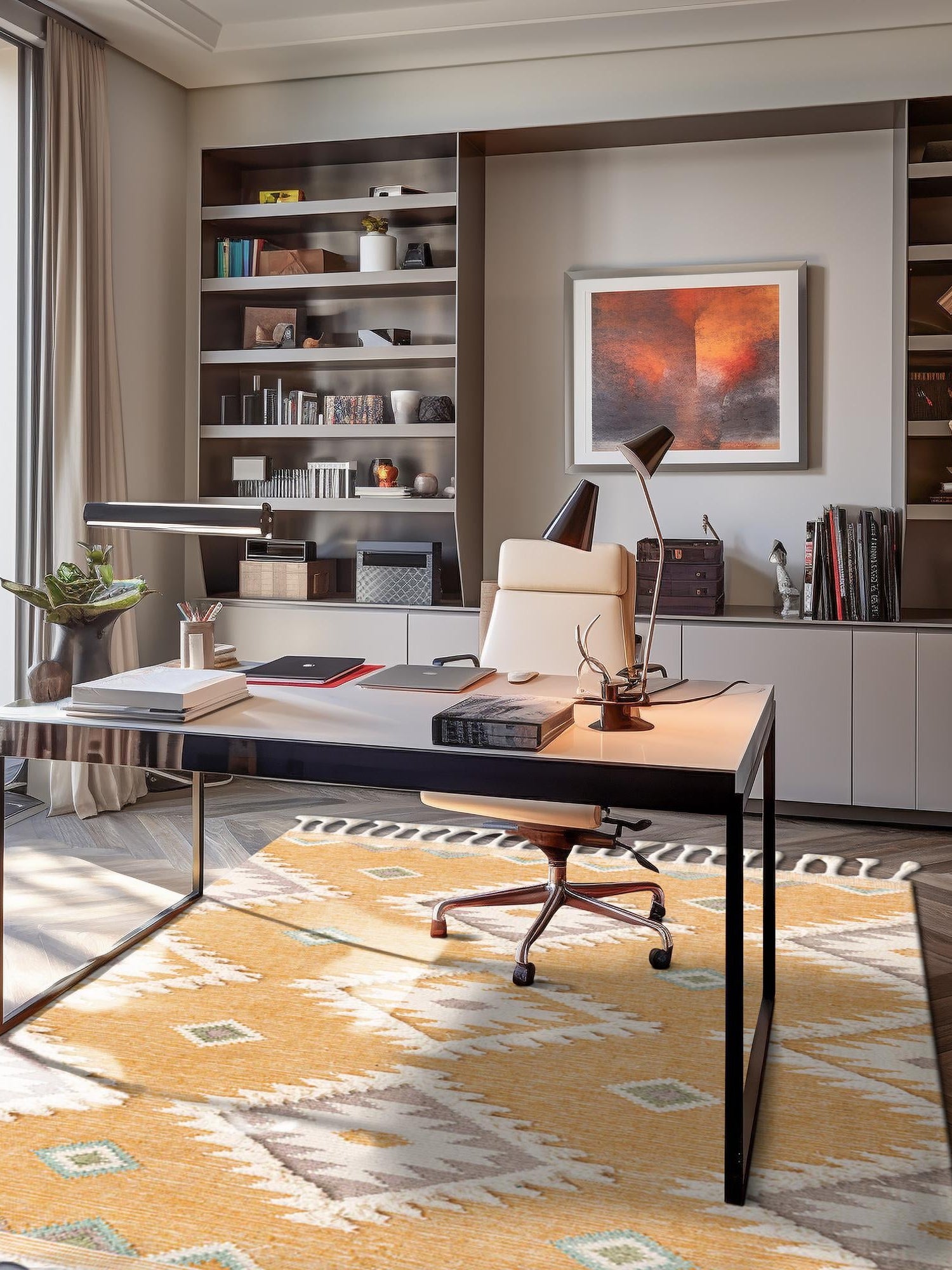 Gold 8' x 11' Mesa Rectangle Area Rug 100% Wool Geometric All Natural Carpet for Living, Dining, Office, Bedrooms, Dorms, Kitchens for Sale at Rug Engine
