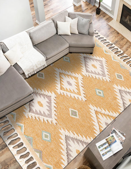 Gold 8' x 11' Mesa Rectangle Area Rug 100% Wool Geometric All Natural Carpet for Living, Dining, Office, Bedrooms, Dorms, Kitchens for Sale at Rug Engine