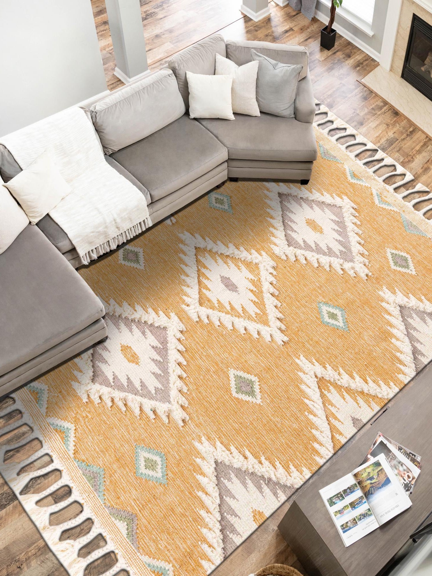 Gold 5' 1 x 8' Mesa Rectangle Area Rug 100% Wool Geometric All Natural Carpet for Living, Dining, Office, Bedrooms, Dorms, Kitchens for Sale at Rug Engine