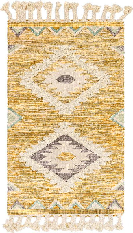 Gold 3' 3 x 5' 1 Mesa Rectangle Area Rug 100% Wool Geometric All Natural Carpet for Living, Dining, Office, Bedrooms, Dorms, Kitchens for Sale at Rug Engine
