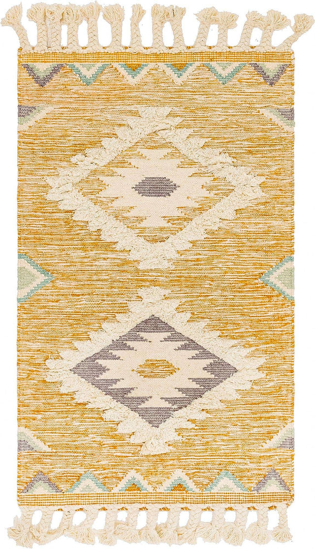 Gold 3' 3 x 5' 1 Mesa Rectangle Area Rug 100% Wool Geometric All Natural Carpet for Living, Dining, Office, Bedrooms, Dorms, Kitchens for Sale at Rug Engine