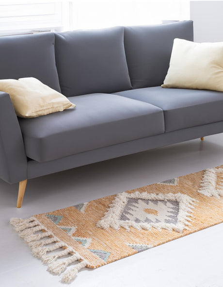 Gold 2' 2 x 6' 1 Mesa Runner Area Rug 100% Wool Geometric All Natural Carpet for Living, Dining, Office, Bedrooms, Dorms, Kitchens for Sale at Rug Engine