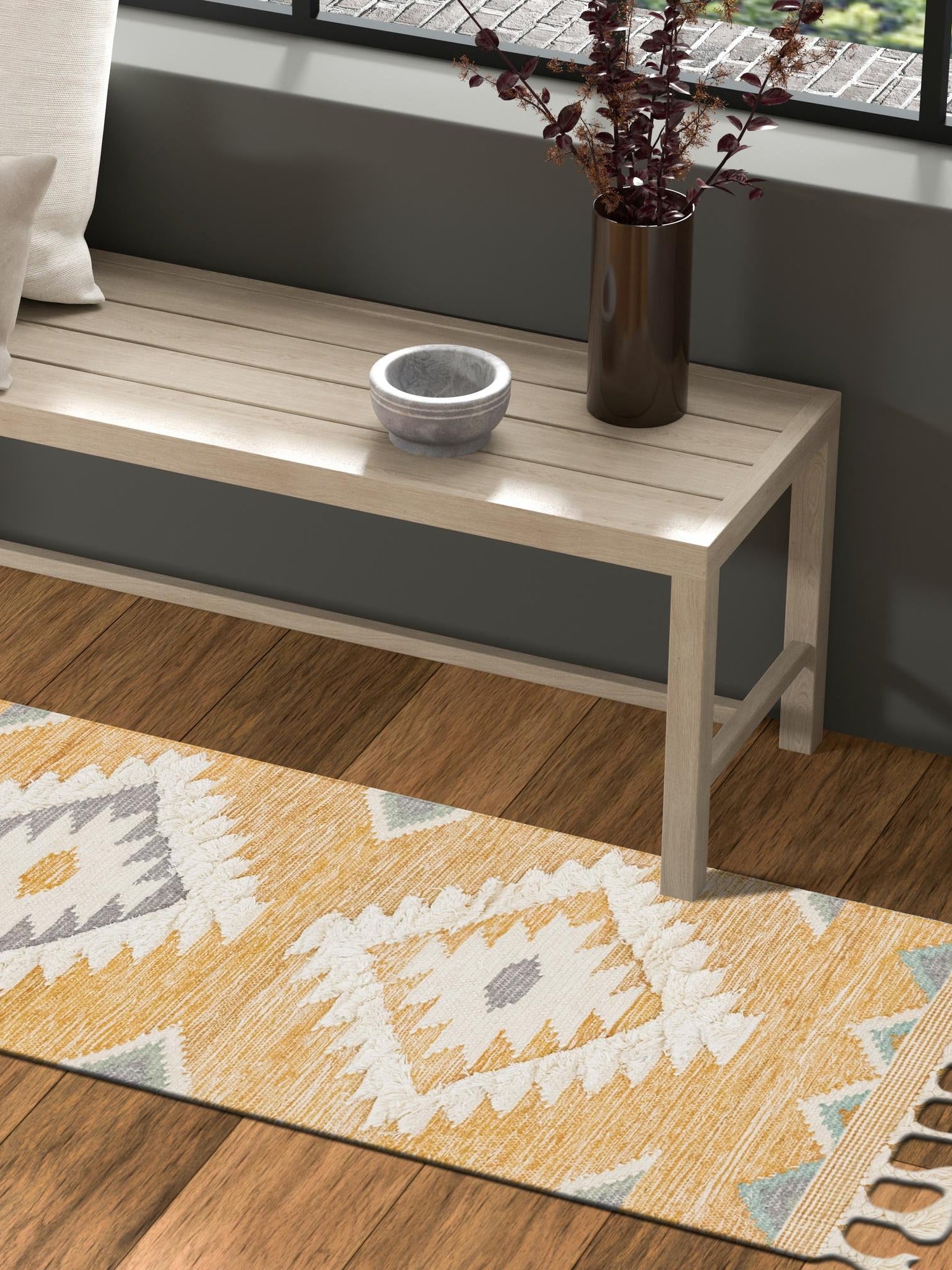 Gold 2' 2 x 8' 2 Mesa Runner Area Rug 100% Wool Geometric All Natural Carpet for Living, Dining, Office, Bedrooms, Dorms, Kitchens for Sale at Rug Engine