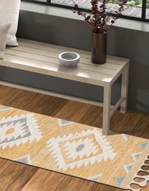 Gold 2' 2 x 8' 2 Mesa Runner Area Rug 100% Wool Geometric All Natural Carpet for Living, Dining, Office, Bedrooms, Dorms, Kitchens for Sale at Rug Engine