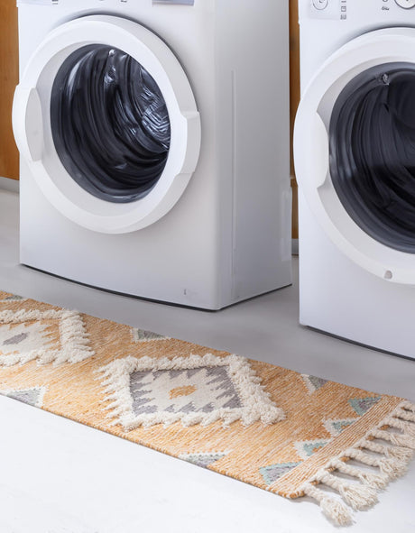 Gold 2' 2 x 6' 1 Mesa Runner Area Rug 100% Wool Geometric All Natural Carpet for Living, Dining, Office, Bedrooms, Dorms, Kitchens for Sale at Rug Engine