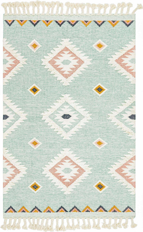 Light Aqua 6' 1 x 9' Mesa Rectangle Area Rug 100% Wool Geometric All Natural Carpet for Living, Dining, Office, Bedrooms, Dorms, Kitchens for Sale at Rug Engine