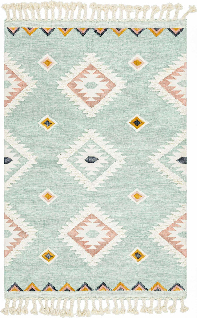 Light Aqua 6' 1 x 9' Mesa Rectangle Area Rug 100% Wool Geometric All Natural Carpet for Living, Dining, Office, Bedrooms, Dorms, Kitchens for Sale at Rug Engine