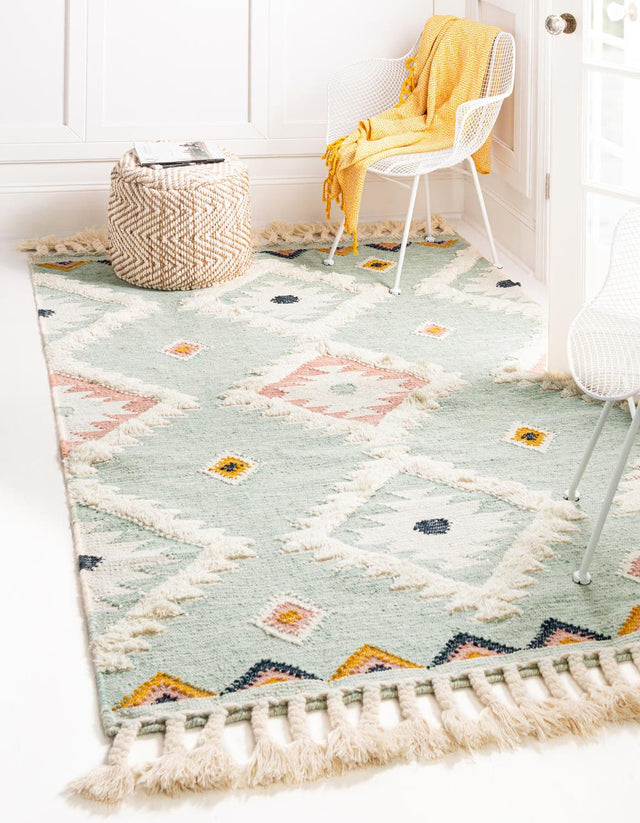 Light Aqua 8' x 11' Mesa Rectangle Area Rug 100% Wool Geometric All Natural Carpet for Living, Dining, Office, Bedrooms, Dorms, Kitchens for Sale at Rug Engine
