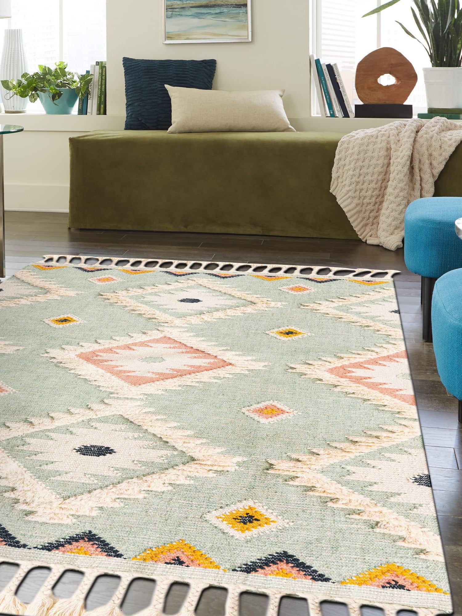 Light Aqua 9' x 12' 2 Mesa Rectangle Area Rug 100% Wool Geometric All Natural Carpet for Living, Dining, Office, Bedrooms, Dorms, Kitchens for Sale at Rug Engine