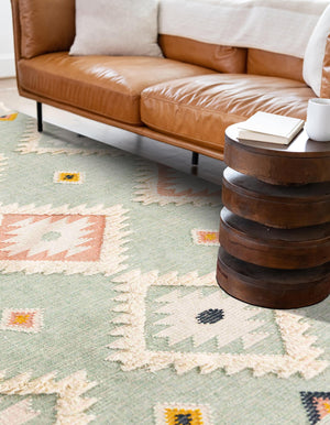 Light Aqua 8' x 10' Mesa Rectangle Area Rug 100% Wool Geometric All Natural Carpet for Living, Dining, Office, Bedrooms, Dorms, Kitchens for Sale at Rug Engine